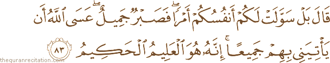 قَالَ بَلْ سَوَّلَتْ لَكُمْ أَنْفُسُكُمْ أَمْرًا ۖ فَصَبْرٌ جَمِيلٌ ۖ عَسَى اللَّهُ أَنْ يَأْتِيَنِي بِهِمْ جَمِيعًا ۚ إِنَّهُ هُوَ الْعَلِيمُ الْحَكِيمُ