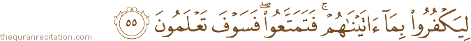 لِيَكْفُرُوا بِمَا آتَيْنَاهُمْ ۚ فَتَمَتَّعُوا ۖ فَسَوْفَ تَعْلَمُونَ