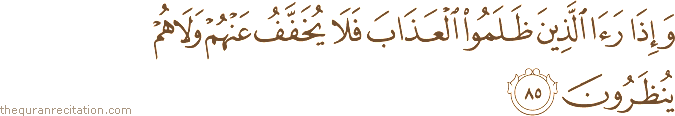 وَإِذَا رَأَى الَّذِينَ ظَلَمُوا الْعَذَابَ فَلَا يُخَفَّفُ عَنْهُمْ وَلَا هُمْ يُنْظَرُونَ