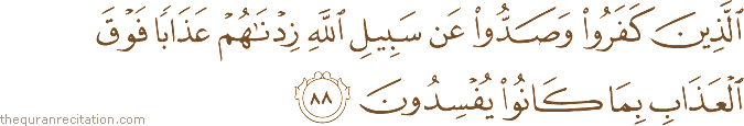 الَّذِينَ كَفَرُوا وَصَدُّوا عَنْ سَبِيلِ اللَّهِ زِدْنَاهُمْ عَذَابًا فَوْقَ الْعَذَابِ بِمَا كَانُوا يُفْسِدُونَ