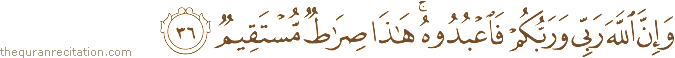 وَإِنَّ اللَّهَ رَبِّي وَرَبُّكُمْ فَاعْبُدُوهُ ۚ هَٰذَا صِرَاطٌ مُسْتَقِيمٌ