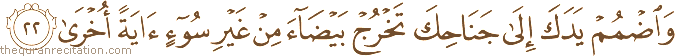 وَاضْمُمْ يَدَكَ إِلَىٰ جَنَاحِكَ تَخْرُجْ بَيْضَاءَ مِنْ غَيْرِ سُوءٍ آيَةً أُخْرَىٰ