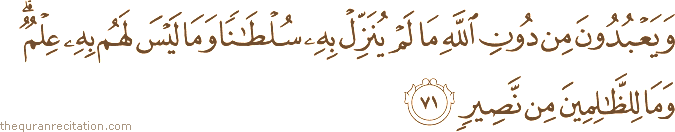وَيَعْبُدُونَ مِنْ دُونِ اللَّهِ مَا لَمْ يُنَزِّلْ بِهِ سُلْطَانًا وَمَا لَيْسَ لَهُمْ بِهِ عِلْمٌ ۗ وَمَا لِلظَّالِمِينَ مِنْ نَصِيرٍ