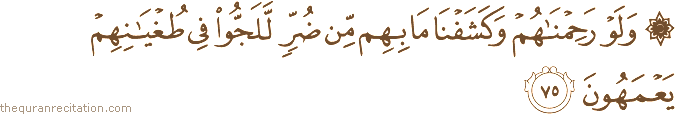 وَلَوْ رَحِمْنَاهُمْ وَكَشَفْنَا مَا بِهِمْ مِنْ ضُرٍّ لَلَجُّوا فِي طُغْيَانِهِمْ يَعْمَهُونَ