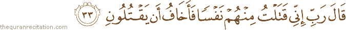 قَالَ رَبِّ إِنِّي قَتَلْتُ مِنْهُمْ نَفْسًا فَأَخَافُ أَنْ يَقْتُلُونِ