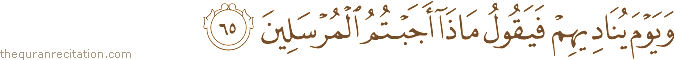 وَيَوْمَ يُنَادِيهِمْ فَيَقُولُ مَاذَا أَجَبْتُمُ الْمُرْسَلِينَ
