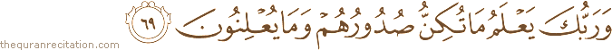 وَرَبُّكَ يَعْلَمُ مَا تُكِنُّ صُدُورُهُمْ وَمَا يُعْلِنُونَ