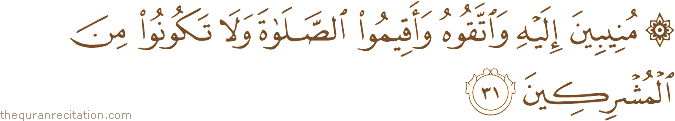 مُنِيبِينَ إِلَيْهِ وَاتَّقُوهُ وَأَقِيمُوا الصَّلَاةَ وَلَا تَكُونُوا مِنَ الْمُشْرِكِينَ