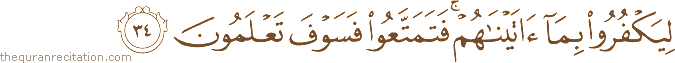 لِيَكْفُرُوا بِمَا آتَيْنَاهُمْ ۚ فَتَمَتَّعُوا فَسَوْفَ تَعْلَمُونَ