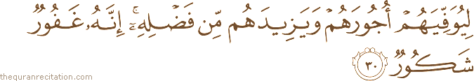 لِيُوَفِّيَهُمْ أُجُورَهُمْ وَيَزِيدَهُمْ مِنْ فَضْلِهِ ۚ إِنَّهُ غَفُورٌ شَكُورٌ