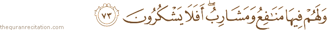 وَلَهُمْ فِيهَا مَنَافِعُ وَمَشَارِبُ ۖ أَفَلَا يَشْكُرُونَ