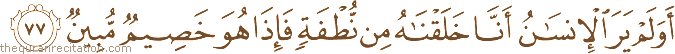 أَوَلَمْ يَرَ الْإِنْسَانُ أَنَّا خَلَقْنَاهُ مِنْ نُطْفَةٍ فَإِذَا هُوَ خَصِيمٌ مُبِينٌ