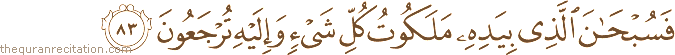 فَسُبْحَانَ الَّذِي بِيَدِهِ مَلَكُوتُ كُلِّ شَيْءٍ وَإِلَيْهِ تُرْجَعُونَ