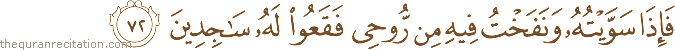 فَإِذَا سَوَّيْتُهُ وَنَفَخْتُ فِيهِ مِنْ رُوحِي فَقَعُوا لَهُ سَاجِدِينَ