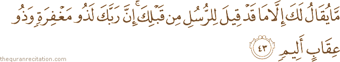 مَا يُقَالُ لَكَ إِلَّا مَا قَدْ قِيلَ لِلرُّسُلِ مِنْ قَبْلِكَ ۚ إِنَّ رَبَّكَ لَذُو مَغْفِرَةٍ وَذُو عِقَابٍ أَلِيمٍ