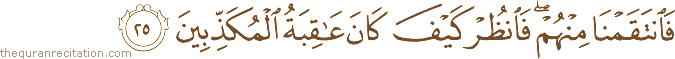فَانْتَقَمْنَا مِنْهُمْ ۖ فَانْظُرْ كَيْفَ كَانَ عَاقِبَةُ الْمُكَذِّبِينَ