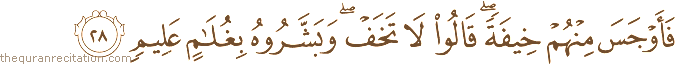 فَأَوْجَسَ مِنْهُمْ خِيفَةً ۖ قَالُوا لَا تَخَفْ ۖ وَبَشَّرُوهُ بِغُلَامٍ عَلِيمٍ