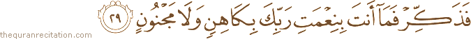 فَذَكِّرْ فَمَا أَنْتَ بِنِعْمَتِ رَبِّكَ بِكَاهِنٍ وَلَا مَجْنُونٍ