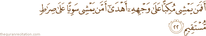 أَفَمَنْ يَمْشِي مُكِبًّا عَلَىٰ وَجْهِهِ أَهْدَىٰ أَمَّنْ يَمْشِي سَوِيًّا عَلَىٰ صِرَاطٍ مُسْتَقِيمٍ