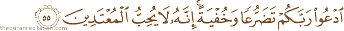 ادْعُوا رَبَّكُمْ تَضَرُّعًا وَخُفْيَةً ۚ إِنَّهُ لَا يُحِبُّ الْمُعْتَدِينَ