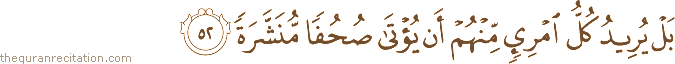 بَلْ يُرِيدُ كُلُّ امْرِئٍ مِنْهُمْ أَنْ يُؤْتَىٰ صُحُفًا مُنَشَّرَةً